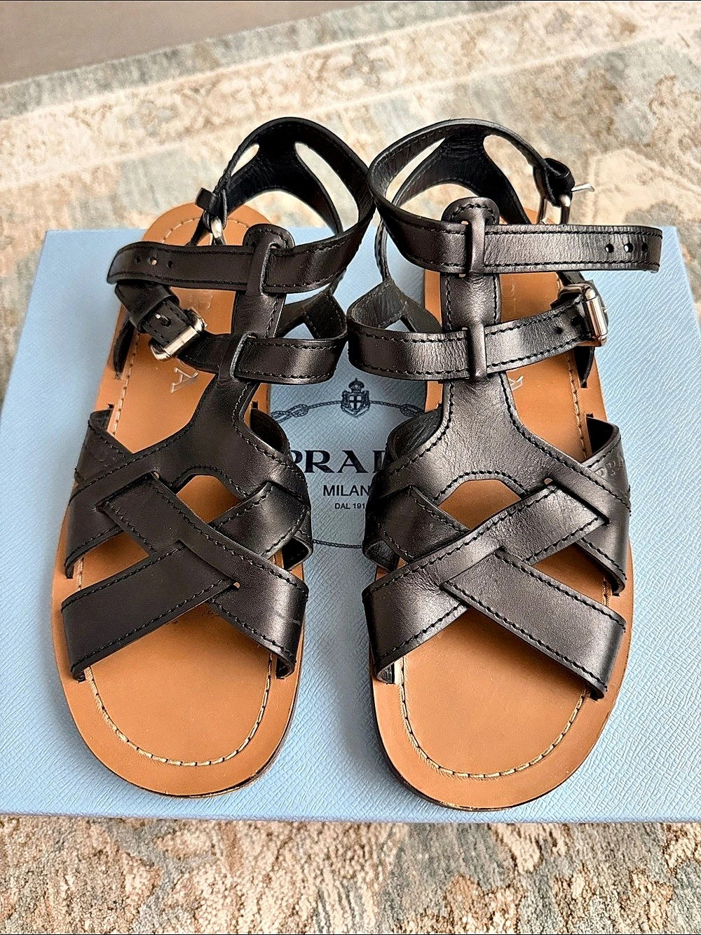 Authentic Prada Calzature Donna Nero Strappy Sandals size 36.5 GUC